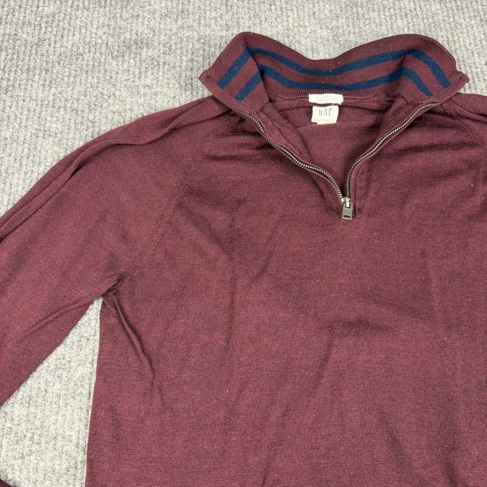 GAP Sweater Mens L Tall 100% Merino Wool Quarter Zip Mock Neck Burgundy Pullover